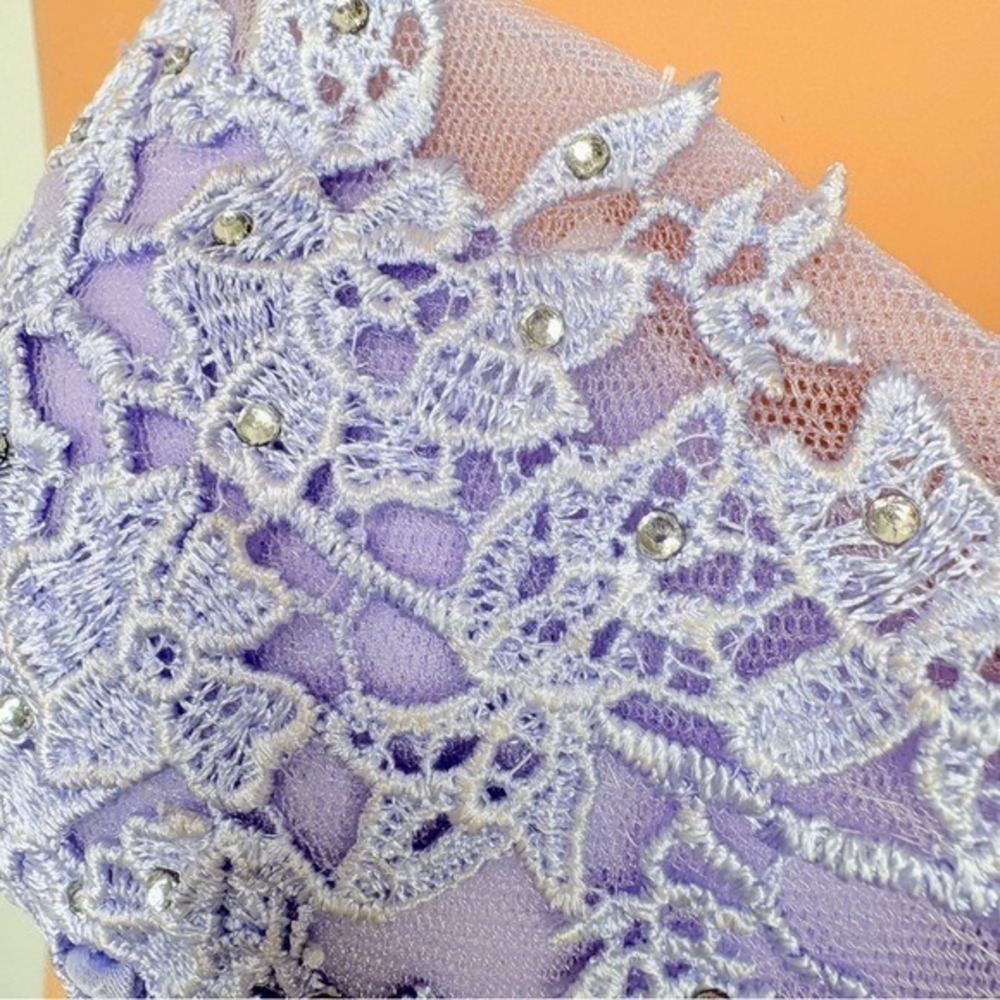 Y2K Satin Corset Mini Dress Sz.4-6 Fairy Mesh Lace Rhinestone Wimsigoth 90s - Picture 11 of 15
